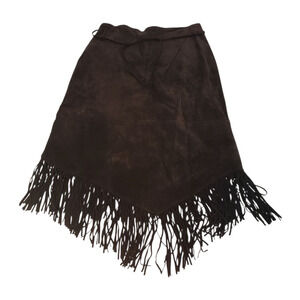 Zebra Leather Skirt sz 10 Brown Suede Fringe Hem & Tie Belt Western Movement